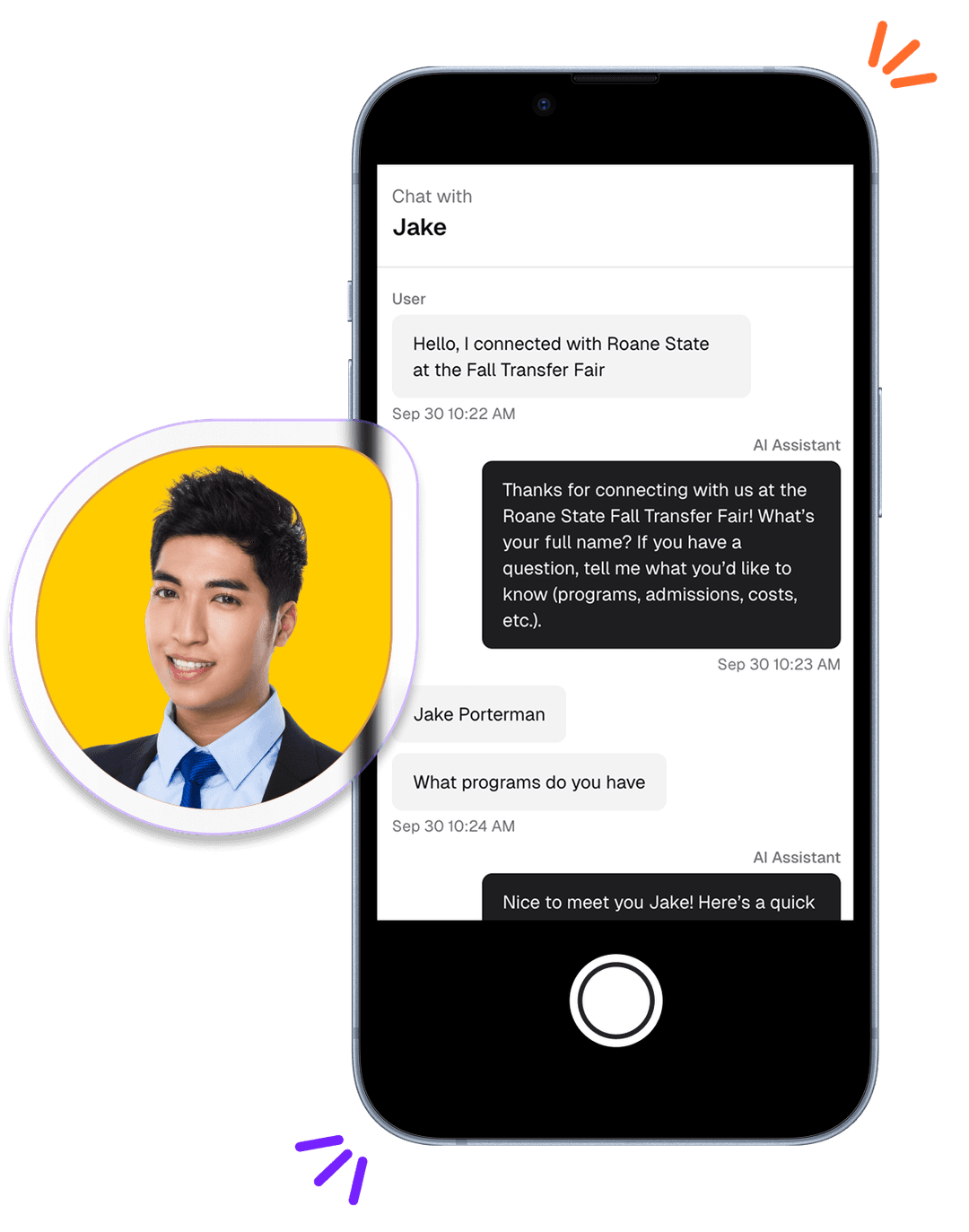 Screenshot of student experience on Withe Enroll IQ Prospective Student Data Capture and Engagement Platform