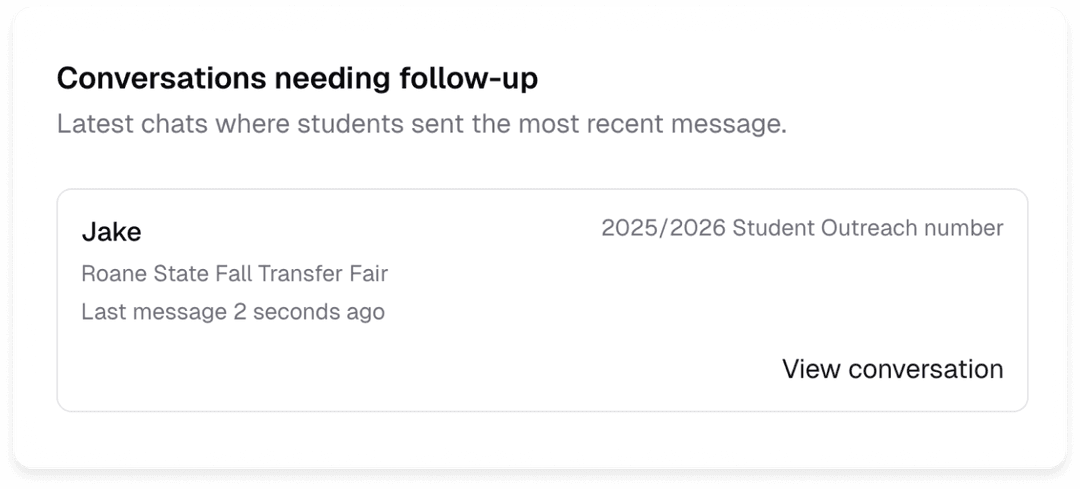 Screenshot of follow up notifications from Withe Enroll IQ Prospective Student Data Capture and Engagement Platform