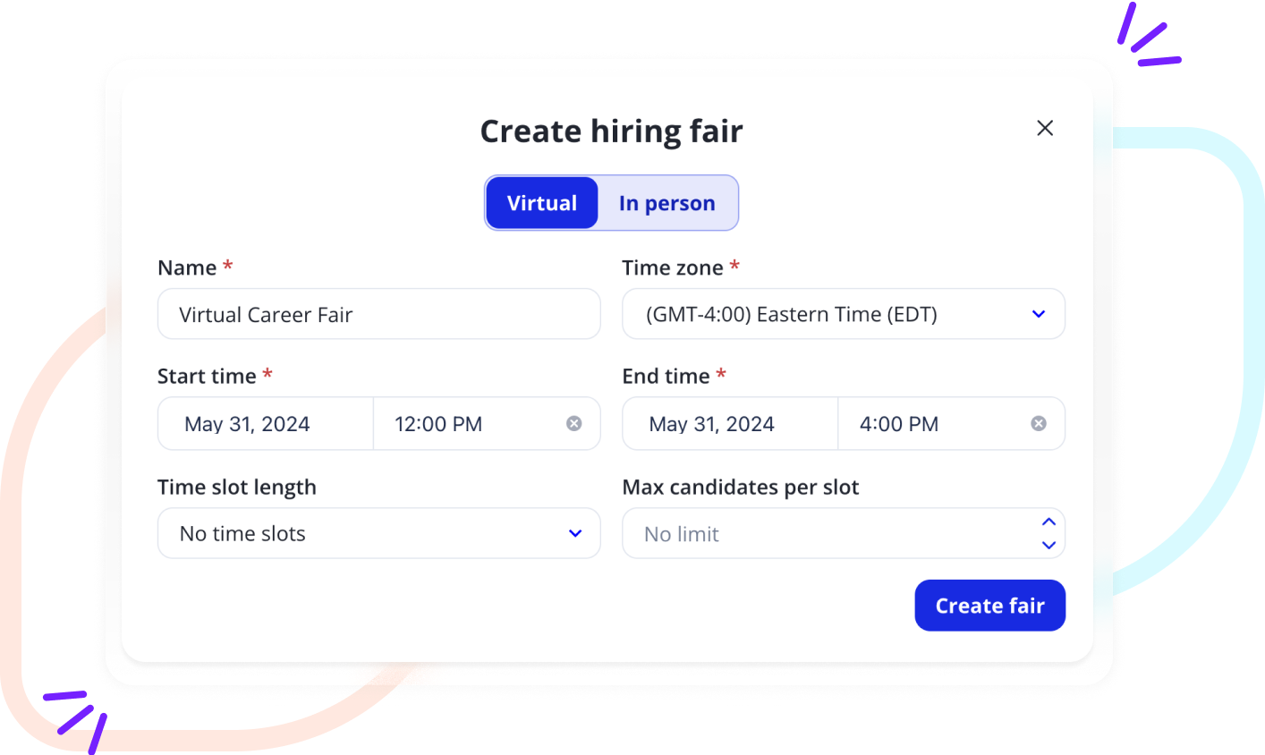 A fair organizer creates a career fair on the Withe career fair software