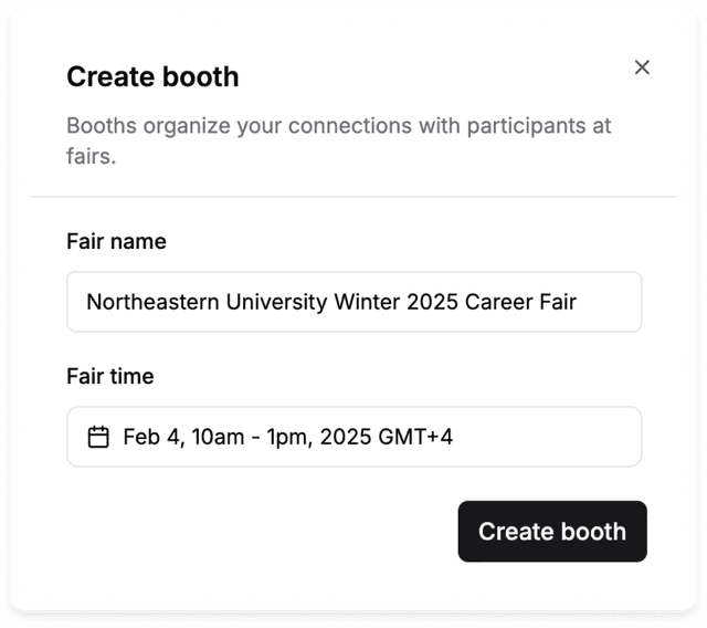 Screenshot of booth creation on Withe TalentSync Career Fair Data Capture Platform