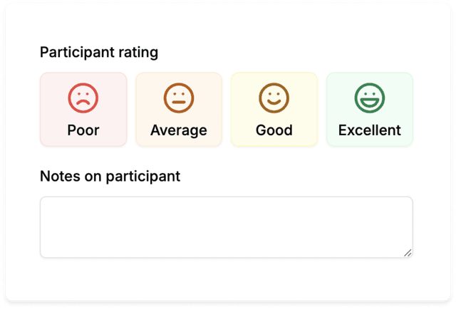 Screenshot of candidate rating system on Withe TalentSync Career Fair Data Capture Platform