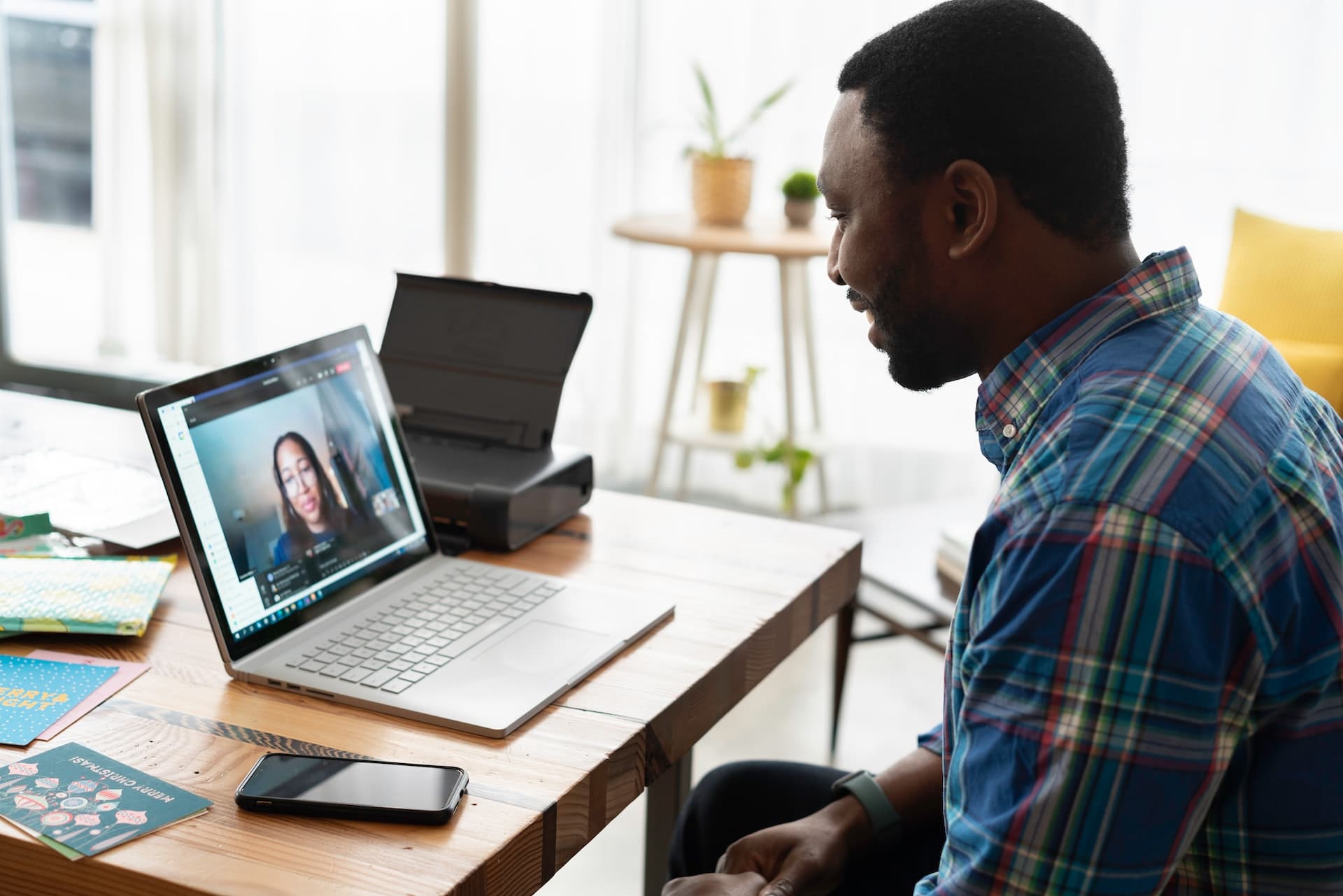 A man having an on-demand interview with a hiring manager