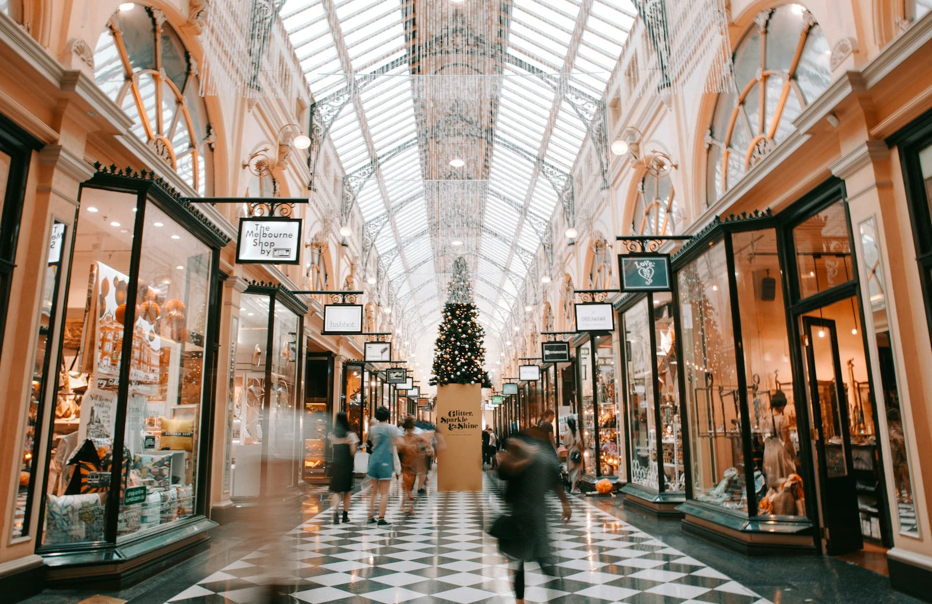 Inside of a mall during holiday season