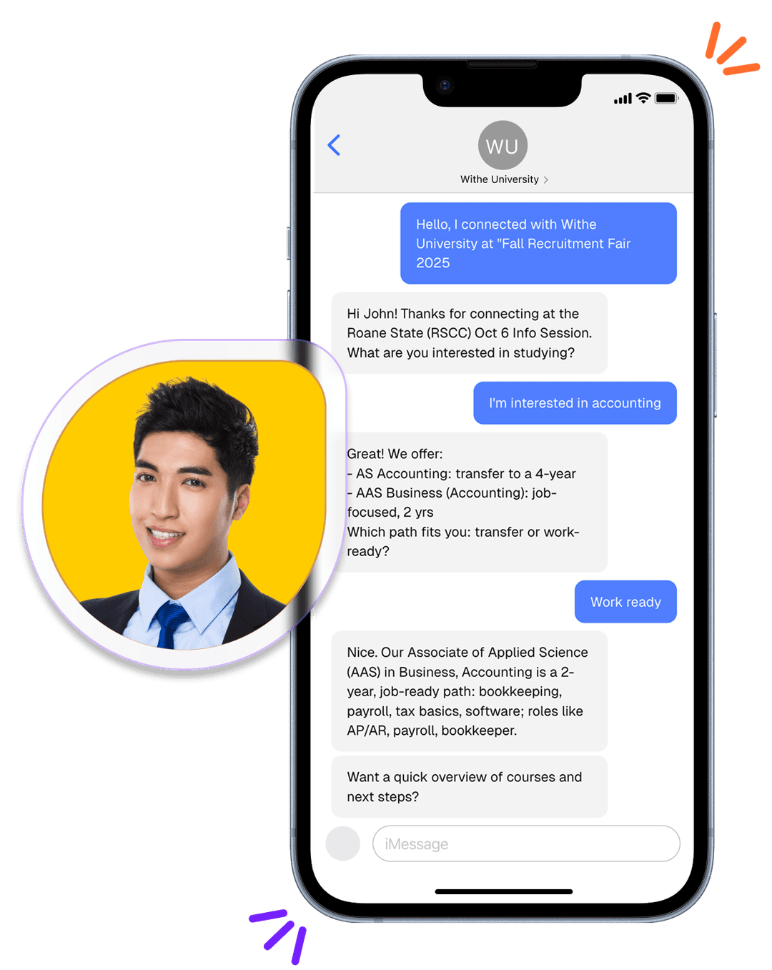 Screenshot of student experience on Withe Enroll EQ Prospective Student Data Capture and Engagement Platform